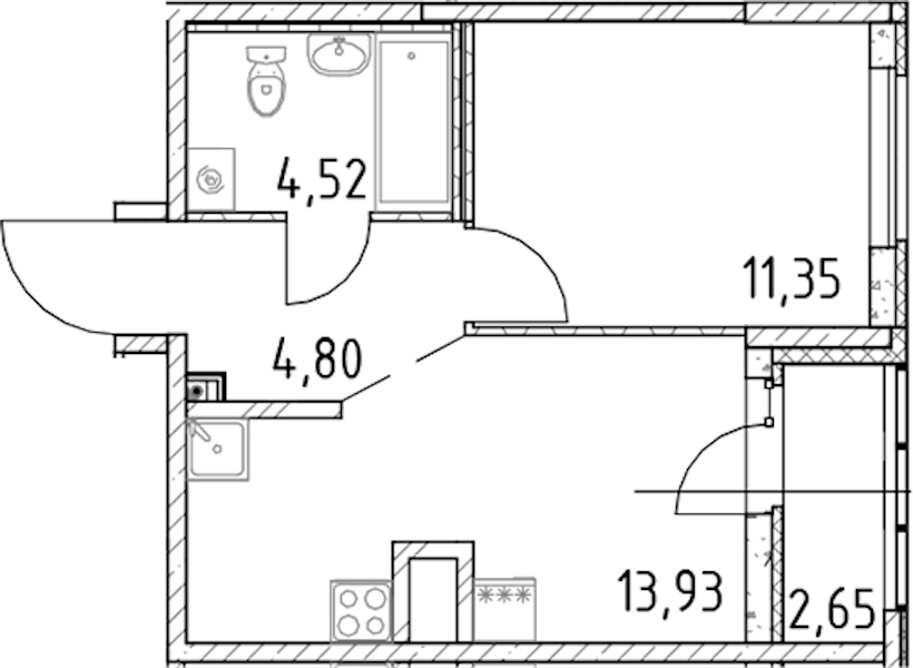 1-комнатная квартира 34.6 м², 11/23 эт., ЖК «Город Первых»